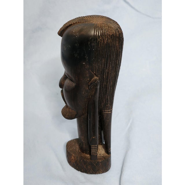 Solid Ebony Hand Carved African Male Bust ~ Tribal Vintage Figurine ~ Primitive Statue For Sale - Image 4 of 7