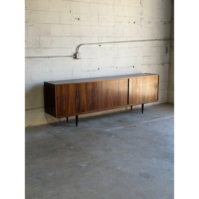 Long Sideboard Rosewood Buffet With Sliding Doors Crafted in Denmark Mid-Century Modern 1960s For Sale - Image 10 of 11
