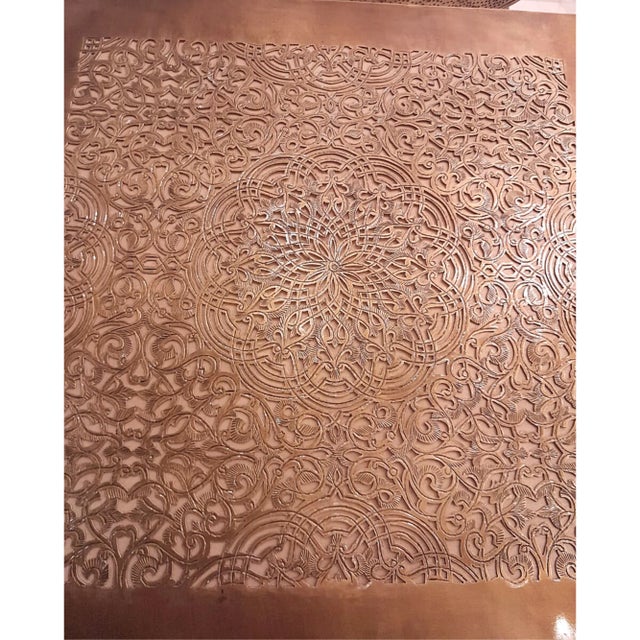 1980s 1980s Floral Embossed Square Wall Brass Lamp Hand Craft For Sale - Image 5 of 8