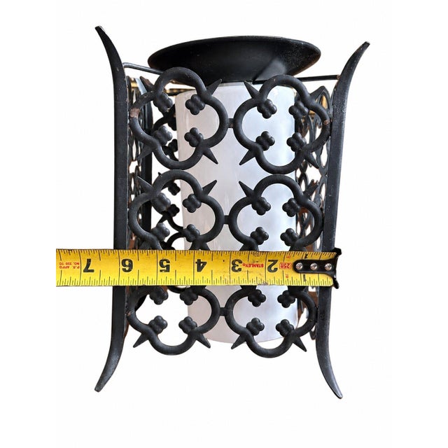 Late 20th Century Late 20th Century Gothic Revival Wall Sconce Ceiling Light Wrought Iron Glass For Sale - Image 5 of 7