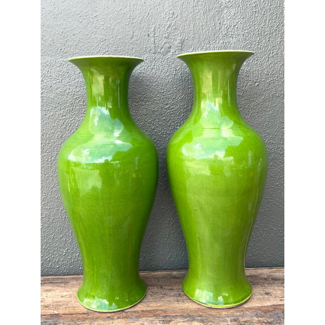 Late 20th Century Vintage Crackle Glaze Ceramic Vases - A Pair For Sale - Image 5 of 12