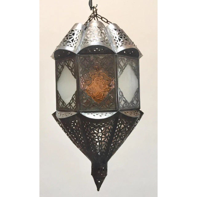 Moroccan Lantern Handcrafted Moorish Pendant Glass For Sale - Image 9 of 11