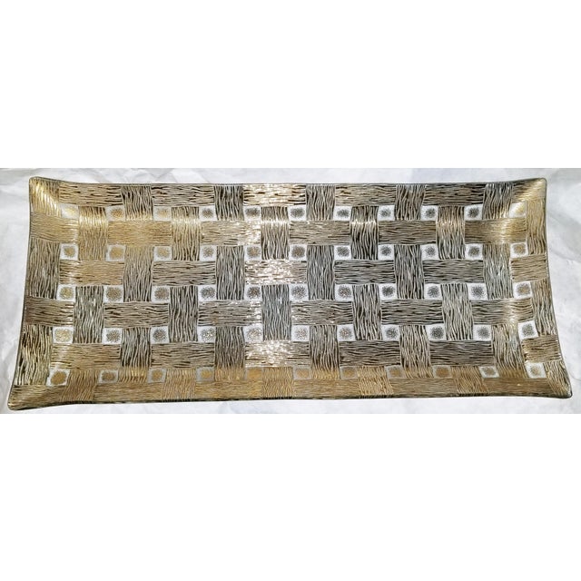 Mid-Century Modern 1960sMid Century Modern Gold Weave Glass Serving Platter For Sale - Image 3 of 6