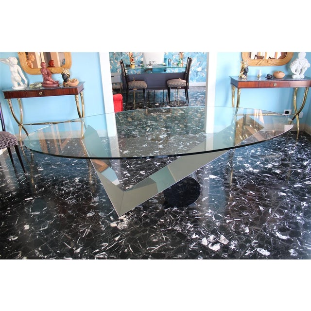 Oval Dining Table in Black Marble and Steel, 1990 For Sale - Image 13 of 14