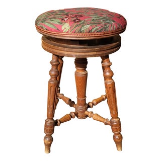 Antique Napoleon III Swivel Piano Stool in Beechwood, 1890s For Sale
