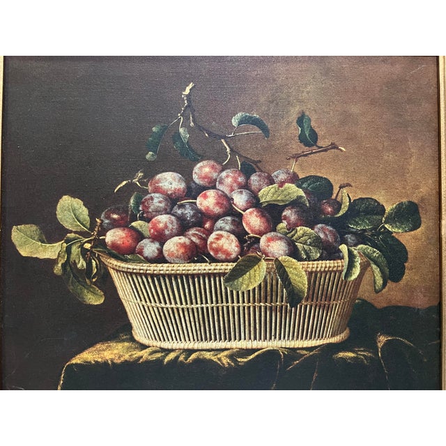 Wood Vintage Framed Old Master Still Life – Basket of Plums After Pierre Dupuis (1610–1682) For Sale - Image 7 of 7