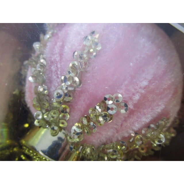 Farmhouse Pink Velvet Christmas Ornaments Gold Sequin Accents in Original Box a Set of Six For Sale - Image 3 of 8