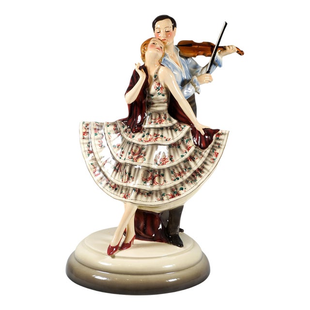 Large Vienna Group Dancer with Violinist by Josef Lorenzl for Goldscheider, 1930 For Sale