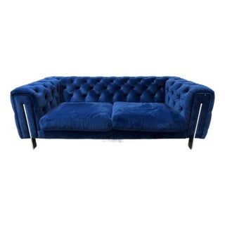 Royal Blue Tufted Fabric Sofa For Sale