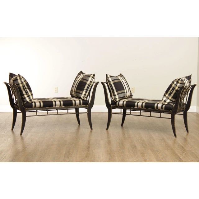 High Quality Pair of Custom Upholstered Distressed Finish Steel Or Iron Window Benches