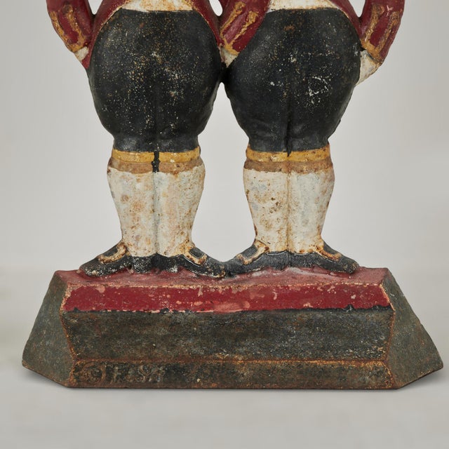 Red Art Deco Cast Iron Double Footmen Doorstop by Hubley Anne Fish For Sale - Image 8 of 9
