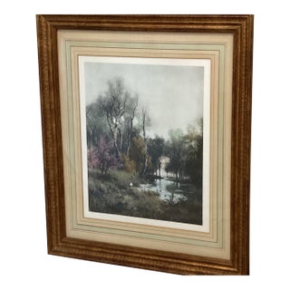 1960s Hand-Colored Bayou Landscape Etching — Marad Wall Decor for j.h. Biggar For Sale