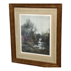 1960s Hand-Colored Bayou Landscape Etching — Marad Wall Decor for j.h. Biggar