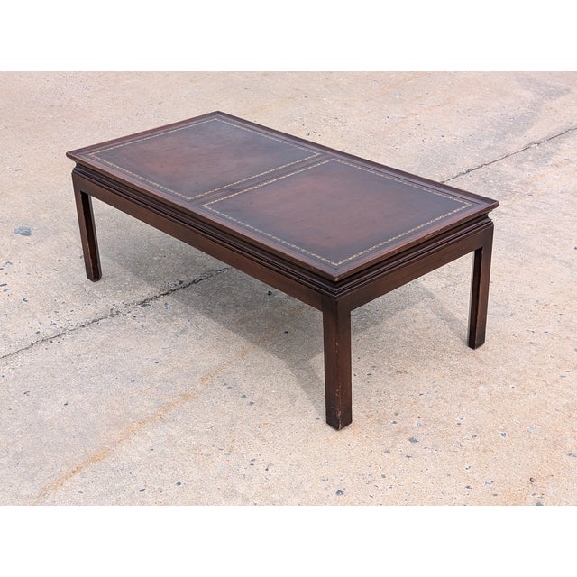 Traditional Vintage Hekman Leather Top Inlaid Federal Style Coffee Table For Sale - Image 3 of 9