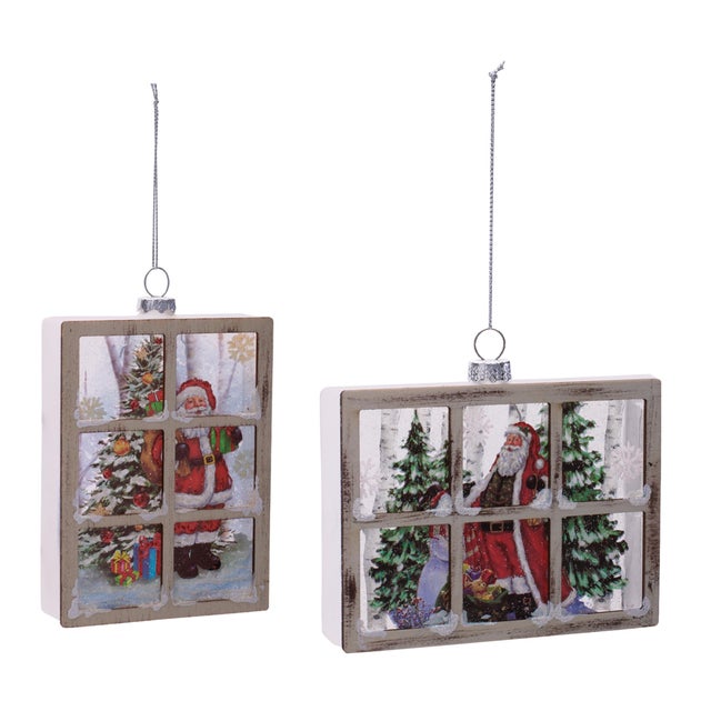 Kenneth Ludwig Chicago Glass Santa Window Ornament Set of 6 For Sale - Image 4 of 7