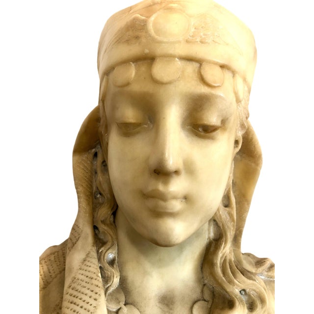 Champagne 19th-Century Italian Alabaster Bust, Likely of the “Song of Solomon’s” Shulamite For Sale - Image 8 of 12