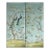 Hand Painted Soft Mint Chinoiserie Peacock Pomegranate Floral Mural 2-Panel Set For Sale