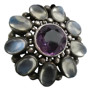 Amythest and MoonStone Floral Silver Cocktail Ring