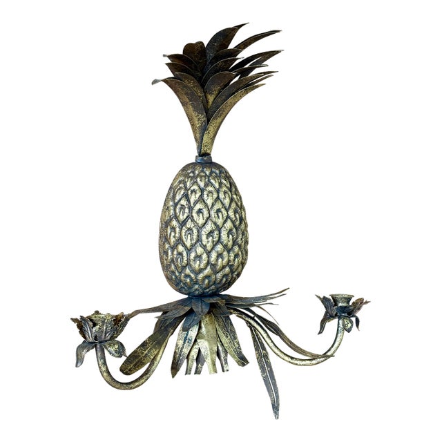 Mid-20th Century Regency Metal Tole Gilt Pineapple Wall Candle Sconce For Sale
