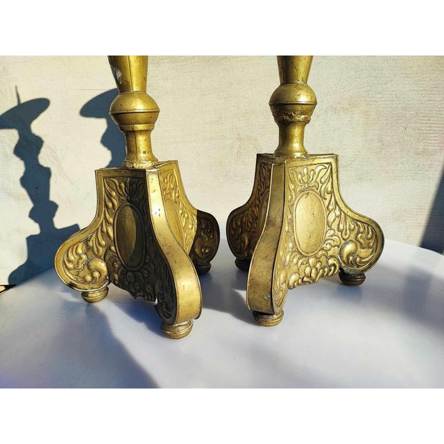 Art Nouveau Brass Candleholders, 1890s, Set of 2 For Sale - Image 4 of 9