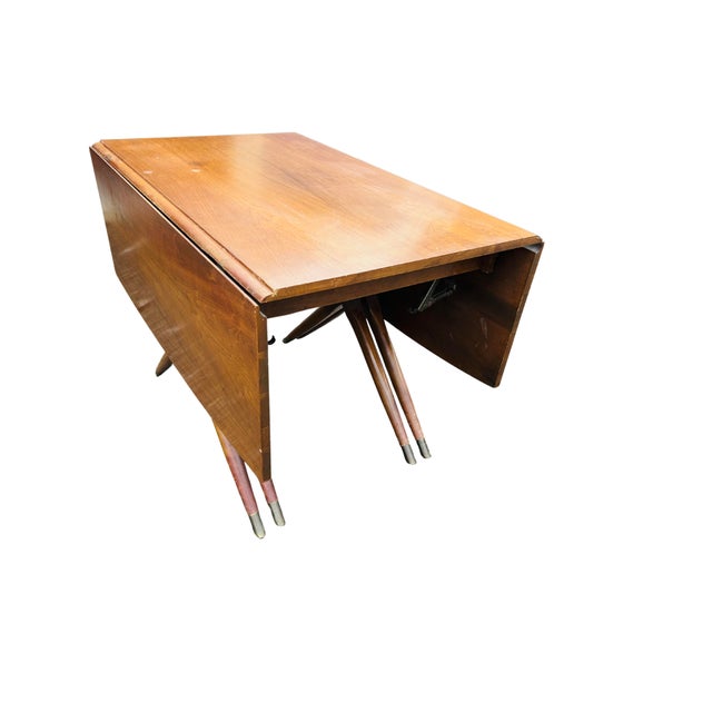 Mid-Century Modern Craddock Drop-Leaf Dining Table – Walnut Top, Sculptural Double X Base, Expandable Space-Saving Design For Sale - Image 6 of 10