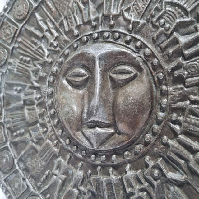 Metal Mid-Century Modern Brutalist Metal Wall Plaque with Sun Motif, 1970s For Sale - Image 7 of 9