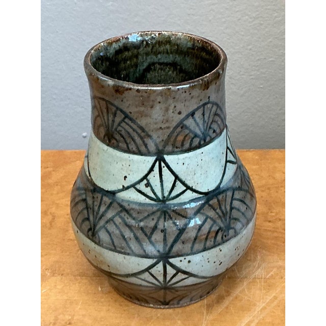 Sand Vintage Handcrafted Geometric Ceramic Vase For Sale - Image 8 of 14