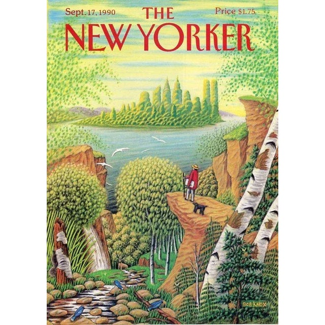 Original vintage New Yorker magazine cover dated September 17, 1990 featuring a New York City and Hiking theme. Based on...