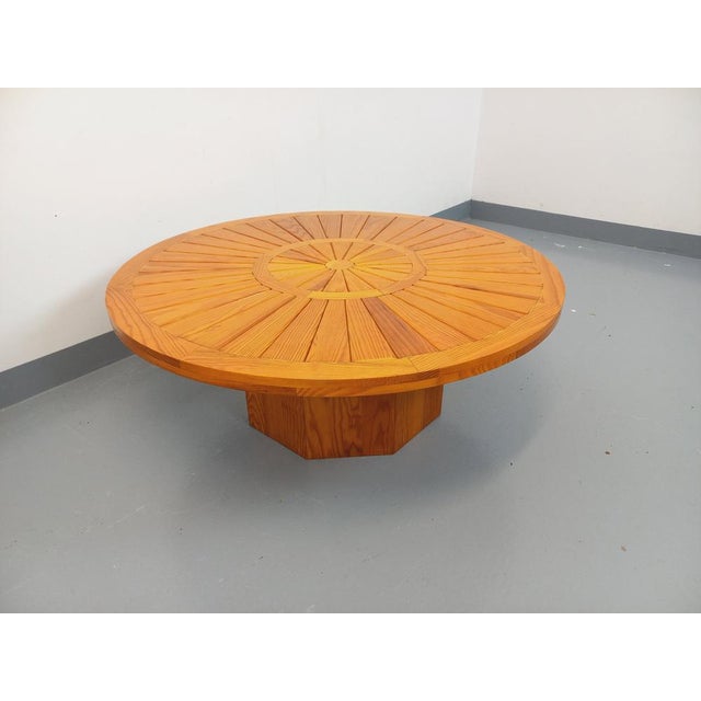 1960s Vintage Round Pine Coffee Table, 1970s For Sale - Image 5 of 14