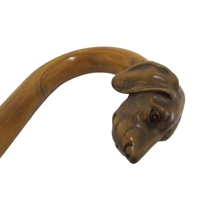Victorian Dog With Collar Inset Eyes Carved Wood Folk Art Walking Stick Cane For Sale - Image 9 of 10