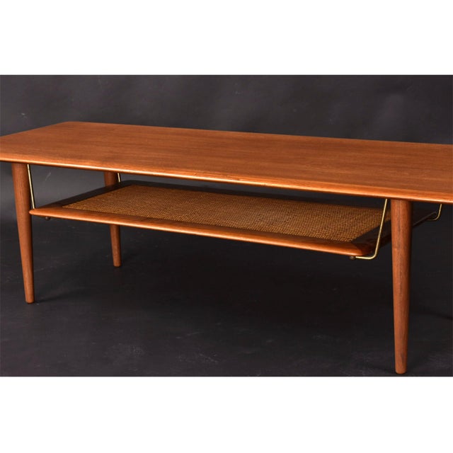 France & Son Peter Hvidt and Orla Mølgaard Nielsen for France and Son Danish Teak and Cane Coffee Table For Sale - Image 4 of 13