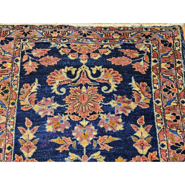Persian Antique Persian Lilian Runner Rug, Hand-Knotted Wool, Floral Design, Navy & Red, 3x7 For Sale - Image 3 of 15