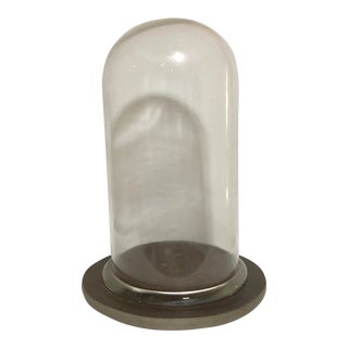 Antique Large Hand Blown Glass Cloche on Wood Base For Sale