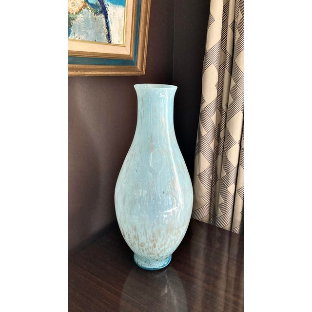Blue Vintage 1970s–1980s Murano-Style Handblown Art Glass Vase, 21" Tall Blue With Gold Silver Flecks For Sale - Image 8 of 18
