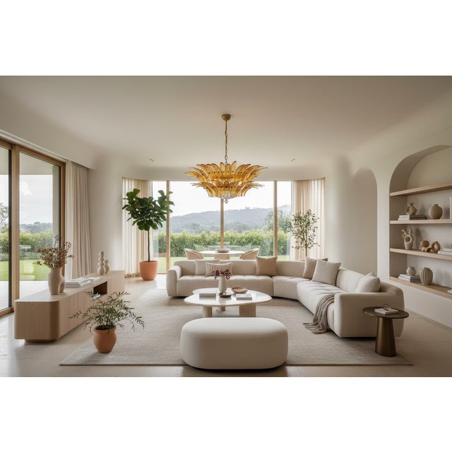 2020s Murano Chandelier Ceiling Light “Palmette” 82 Amber Murano Glasses, Two-Tier Design For Sale - Image 5 of 6