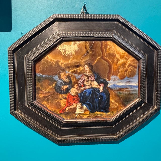 Unknown, Depicting the Holy Family with St. John offering a fruit to Baby Jesus, 1700, Onyx For Sale - Image 8 of 12