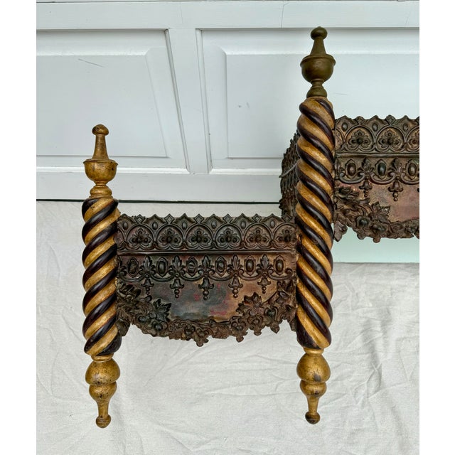 Anglo-Indian Embossed Gold and Wood Wall-Mount Bed Canopy Curtain Valance For Sale - Image 4 of 12