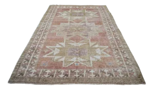 Turkish Distressed Area Rug Hand Knotted Wool Faded Rug - 5'2'' X 7'7''