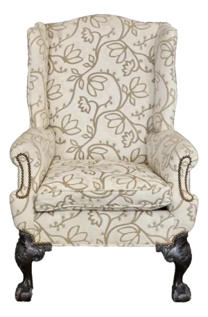 Antique Chippendale Mahogany Wing Chair Ball & Claw Feet Crewel Fabric