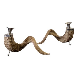 1990s Resin Ram Horn Candlesticks For Sale