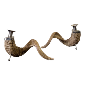 1990s Resin Ram Horn Candlesticks