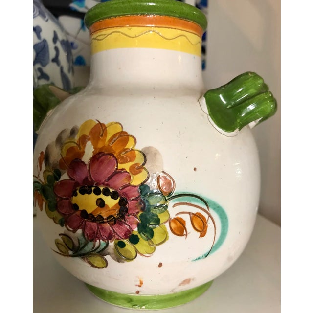 Rustic European 1950's Rustic Italian Hand Painted Floral Vase For Sale - Image 3 of 7