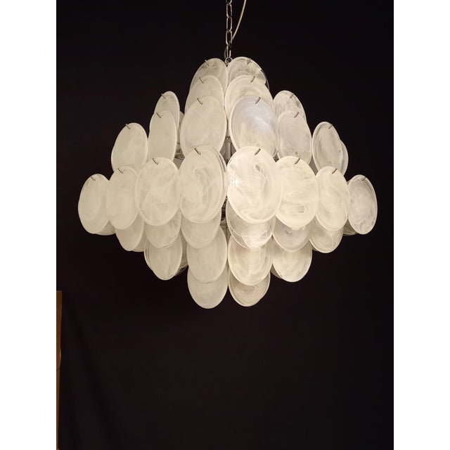 Vintage Alabaster Murano Glass Disc Chandelier from Mazzega, Venice, Italy, 1981 For Sale - Image 9 of 9
