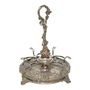 Mid 19th Century Victorian Silver Plate Grape Decanter Stand Holder Tantalus for Five Bottles