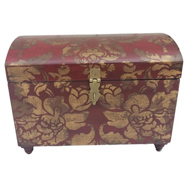 Hand-Painted Dome Top Wood and Brass Decorative Chest For Sale - Image 11 of 11