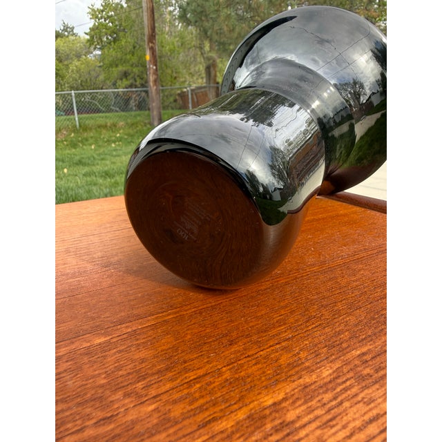 Vintage Rosenthal Studio Linie art glass vase featuring a striking black exterior with white optic swirl interior and...