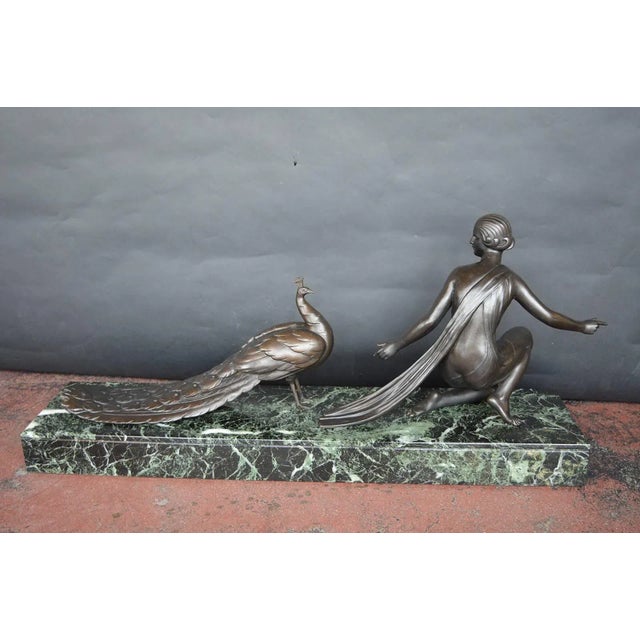 Alexandre Ouline Sculpture of a Woman With a Peacock For Sale - Image 4 of 7