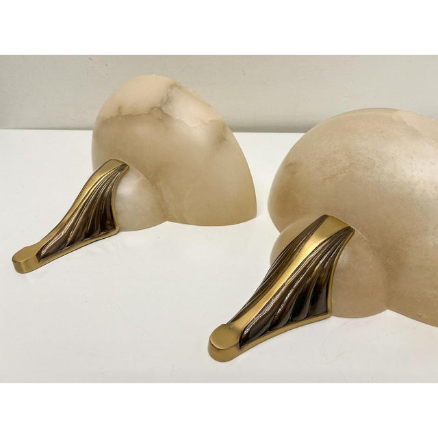 Art Deco Alabaster and Bronze Wall Sconces, 1950s, Set of 2 For Sale - Image 6 of 13