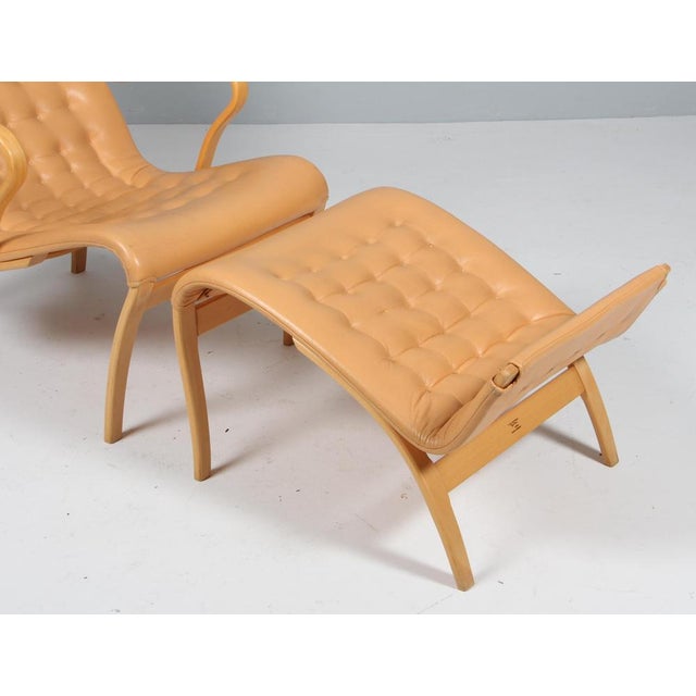 Set of Pernilla 2 Lounge Chair and Ottoman in Leather by Bruno Mathsson for Dux, 1980s For Sale - Image 3 of 11