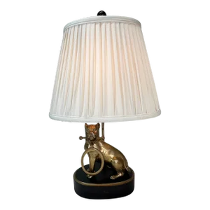 Brass Bulldog Holding Picture Frame Figure Lamp